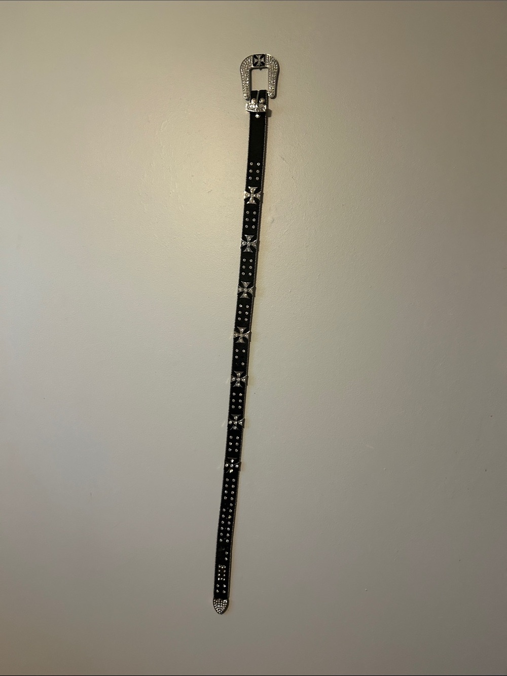 BMW Black Studded Western-Style Belt with Silver Buckle